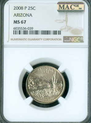 2008 P ARIZONA QUARTER NGC MS67 BUSINESS STRIKE ONLY 2 FINER MAC SPOTLESS   * - Image 1 of 2