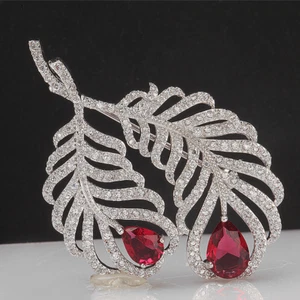 Vintage High Quality Feather Brooch Copper Inlaid 3A Zircon Gold-plated Jewelry - Picture 1 of 9