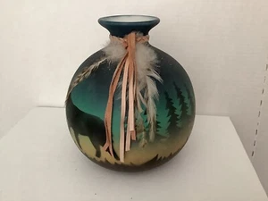 Native American Style Pot & Turkey Feathers, Hand Painted Decorative Vase - Picture 1 of 7