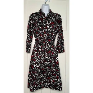 St. John Sport Dress Button Shirt Dress Belted Black White Red SMALL - Picture 1 of 13