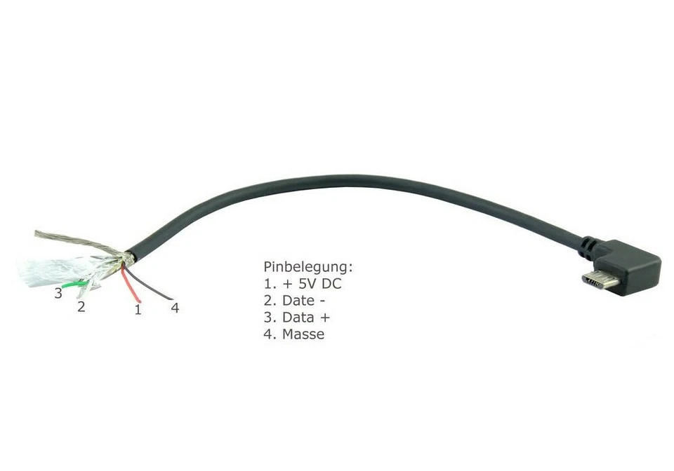 micro USB Laderkabel mit 90° Winkel-Stecker Zum Löten 4 pin(selber löten) - Bild 1 von 1