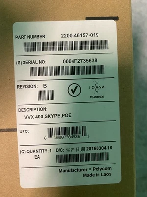New Skype Enabled-Polycom 2200-46157-019 VVX 400 IP PoE Business Phone - Image 1 of 3