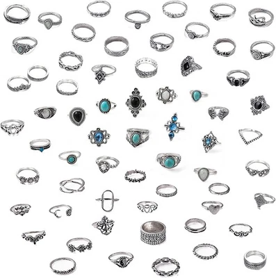 Hifot 85-89 Stück Punk Ringe Set für Damen Frauen Y2K Ringe Silber, Gothic - Bild 1 von 4