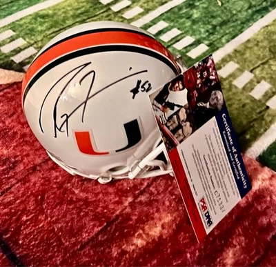 RAY LEWIS SIGNED MIAMI HURRICANES RIDDELL MINI HELMET W/HOF 79 - Image 1 of 3