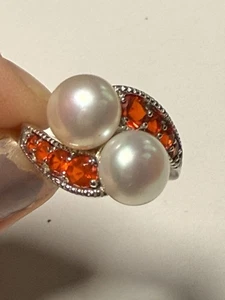 Honora 925 Sterling Silver Freshwater Pearl Madeira Citrine Ring Size 6 - Picture 1 of 7