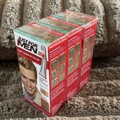 (3) Tinte de cabello gris cobertura rubio oscuro Just For Men color peinado fácil para hombre Foto 1 de 4