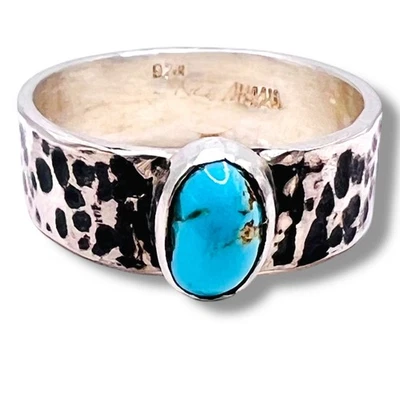 Anillo de plata de ley 925 azul turquesa corte ovalado talla 7,5 (6266) Foto 1 de 4