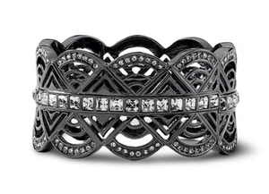 Lia Sophia “Cinched” Cut Crystals Black Gunmetal Hinge Wide Bangle Bracelet Sz S - Picture 1 of 4