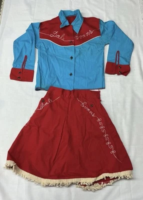 Vtg 50s Western Child Outfit Dale Evans Cowgirl Costume Embroidered Shirt Skirt - Image 1 of 4