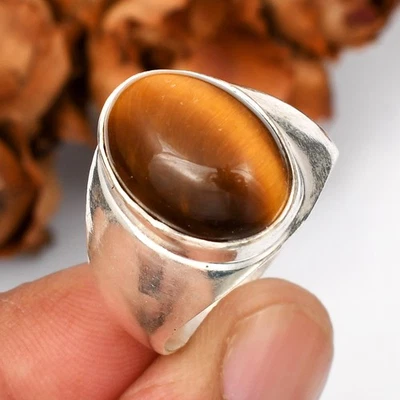 Anillo de plata de ley 925 con piedras preciosas de ojo de tigre natural para hombre joyería hecha a mano Foto 1 de 4