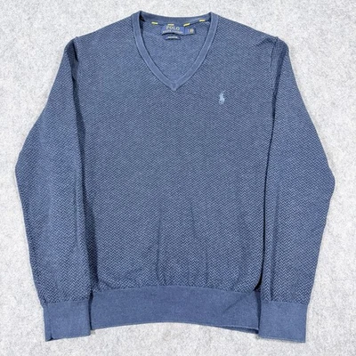 Polo Ralph Lauren v-образным вырезом вязаный свитер мужской размер маленький SP синий Pima хлопок сделано - Изображение 1 из 4
