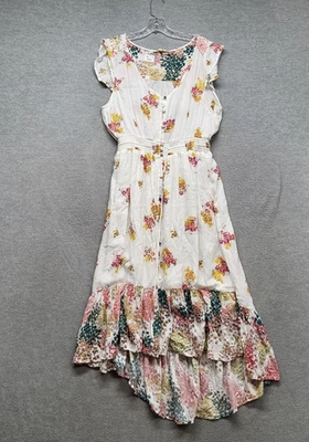 Lucky Brand Women Dress M White Felice Floral Fit & Flare Hi Low Short Sleeve - Image 1 of 4