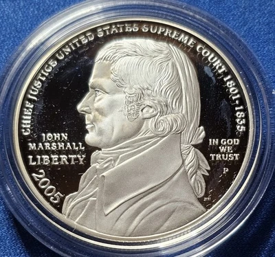 2005-P Chief Justice John Marshall 90% Silver Dollar PROOF Coin OGP & COA - Image 1 of 3