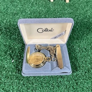 COLIBRI SWISS GOLD TONE POCKET WATCH W/CHAIN & POCKET KNIFE ENGRAVED - Picture 1 of 6