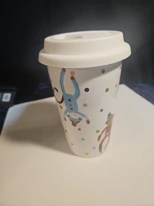 Calcetín cuadrado San Nicolás mono taza de té de café de cerámica con tapa vacaciones - Imagen 1 de 5