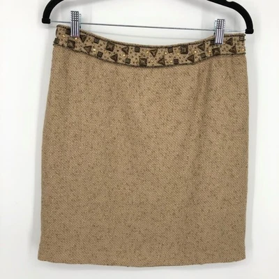 Nueva falda Boston Proper de lino tweed para mujer talla 6 marrón adornada con cuentas tachuelas Foto 1 de 4
