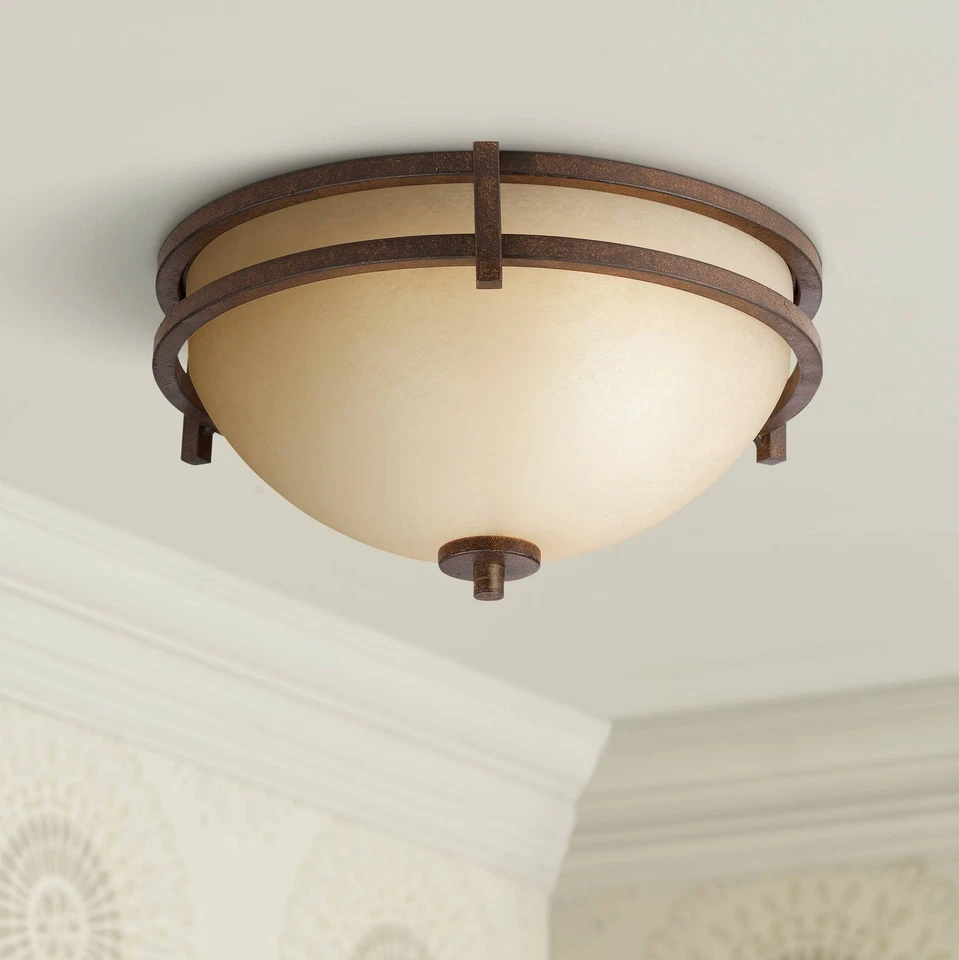 Oak Valley Rustic Ceiling Light Flush Mount Fixture 15" Bronze Scavo Glass Shade - Image 1 of 4