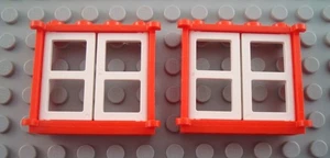 LEGO Lot of 2 Red 1x4x3 Window Piece with White Panes - Picture 1 of 1