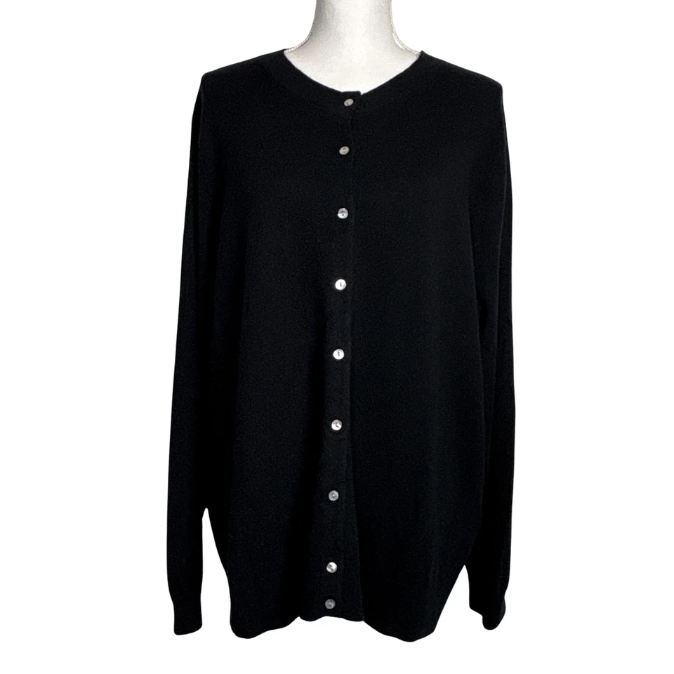 Lands End Cardigan Sweater Womens Plus 3X 24W-26W Black 100% Cashmere Button Up - Image 1 of 4