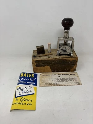 Vintage Bates 5 Wheel Style G Numbering Machine w/ Box & Accessories USA - Image 1 of 4
