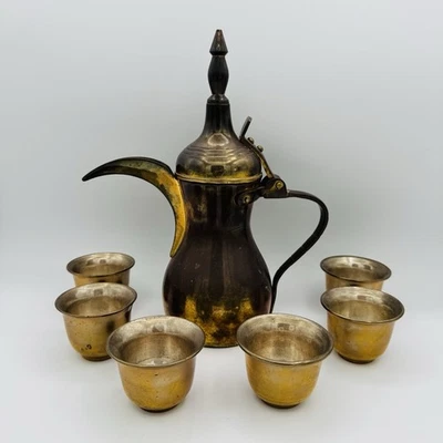 Arabic Dallah Brass Coffee Pot Cups VTG - Image 1 of 4