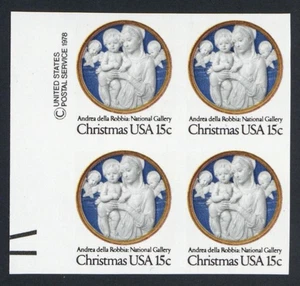 US EFO STAMPS SC#1768a 15c MADONNA IMPERFORATE BLOCK OF 4 W MARGIN SCV $140 - Picture 1 of 2
