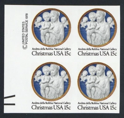 US EFO STAMPS SC#1768a 15c MADONNA IMPERFORATE BLOCK OF 4 W MARGIN SCV $140 - Image 1 of 2