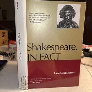 Irvin Leigh MATUS / Shakespeare In Fact 1994 1st Continuum Publishing - Imagen 1 de 10