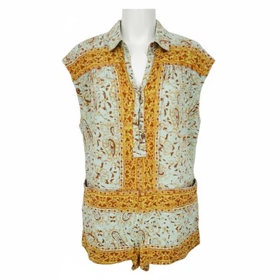 Mameluco Free People azul floral sin mangas con cuello abotonado para mujer mediano Foto 1 de 4