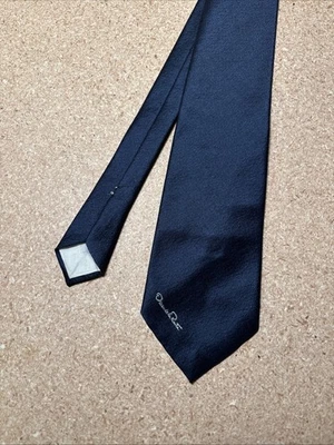 Corbata Oscar De La Renta azul mezcla seda vintage Foto 1 de 4