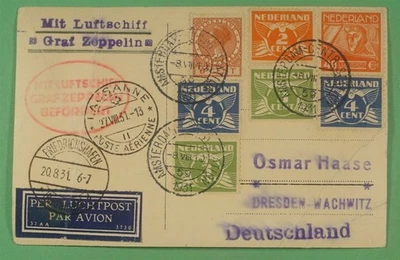 DR WHO 1931 VUELO ZEPELÍN HOLANDÉS AMSTERDAM A DRESDE ALEMANIA R12381 Foto 1 de 2