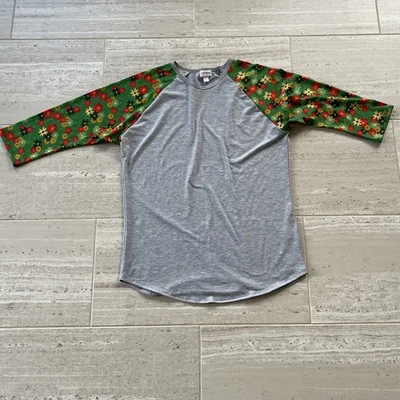 Camisa Top LuLaRoe Para Mujer XL Gris Verde Randy Raglán Manga 3/4 Floral Elastizada Foto 1 de 4