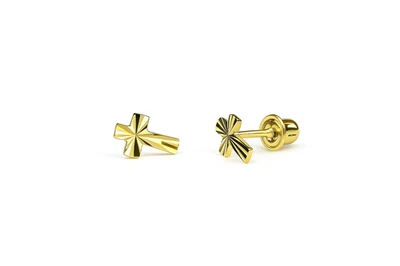 Hermosos aretes cruzados para mujer de oro amarillo de 14K Foto 1 de 2