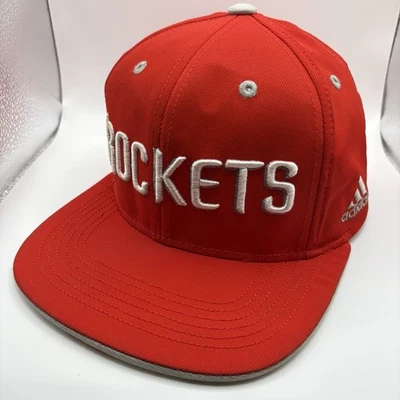 阿迪达斯休斯顿火箭队 NBA 平沿帽红色白色脚本标志可调节帽子 — 第 1/4 张图片