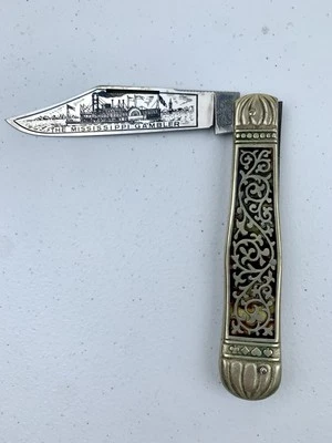 J.W.  Cuchillo antiguo con punta de clip Hickey And Sons Mississippi Gambler Foto 1 de 4
