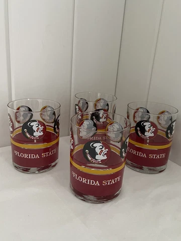 FSU 80s Vintage FLORIDA STATE Seminoles Football Glasses 4 On The Rocks 14oz SET Cover