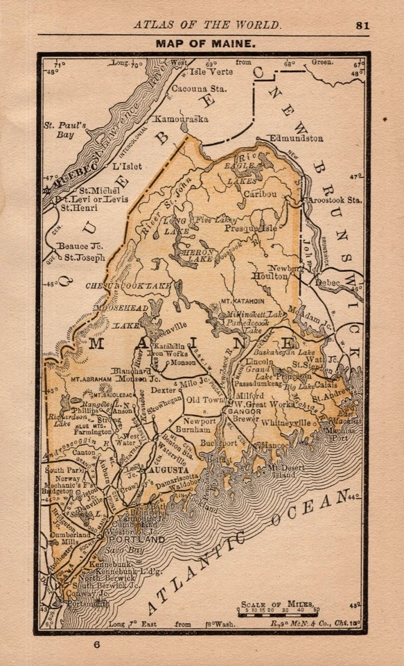 PEQUEÑO Antiguo Mapa Estatal MAINE 1888 MINIATURA Mapa Vintage de Maine 1698 Foto 1 de 1