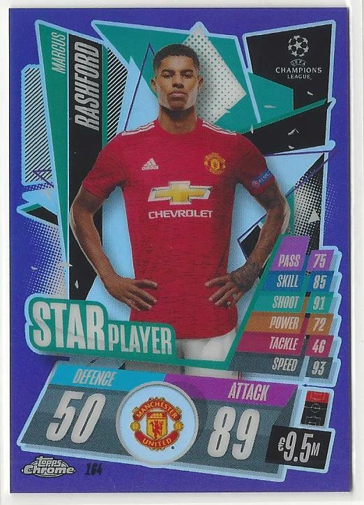 2020-21 Topps Chrome Match Attax Marcus Rashford Purple Refractor /299 Star - Image 1 of 1