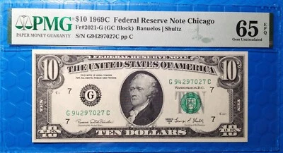 1969C $10 Federal Reserve Note Fr-2021-G Chicago PMG65EPQ Gem - Image 1 of 2