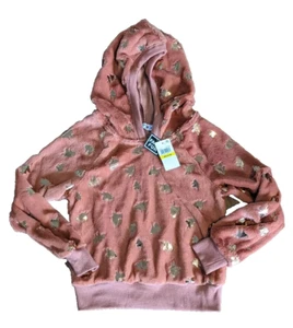 BEAUTEES Big Girl Long Sleeve Foil Print Faux Fur Banded Hoodie Marsala Size M - Picture 1 of 2