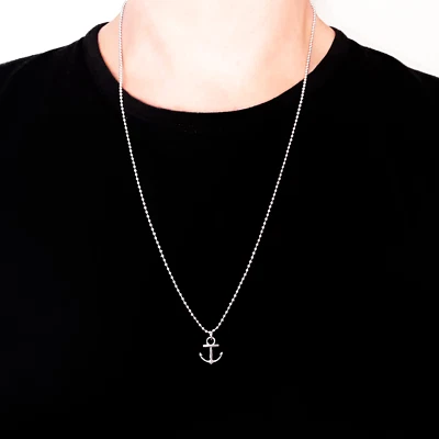 Collana lunga con ciondolo ANCORA a catena militare Acciaio inox argento da Uomo - Immagine 1 di 4