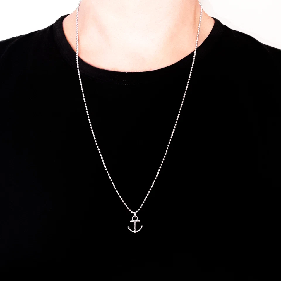 Collana lunga con ciondolo ANCORA a catena militare Acciaio inox argento da Uomo - Immagine 1 di 4