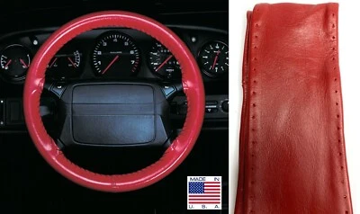 Red Genuine Leather Steering Wheel Cover AXX For Ford Lincoln & Other Makes - Image 1 of 4