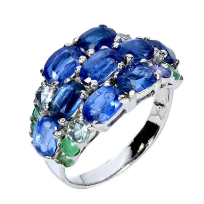 Sommer 925 Silberring Oval Kyanit Smaragd Natürlicher Edelstein Größe 8 - Bild 1 von 4