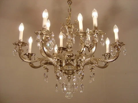 NICKEL CRYSTAL GLASS CHANDELIER CEILING SILVER LAMP 12 LIGHTS USED DECOR Ø 33" Cover