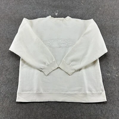 VINTAGE Boss Sweatshirt Mens L White Crew Neck Pullover Spellout Skater 90s Y2K - Image 1 of 4