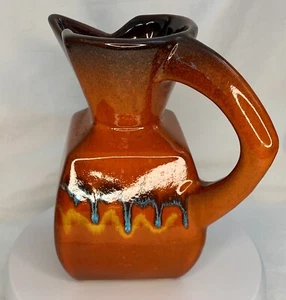 FACS 60s Italy Republic of San Marino Art Pottery Orange Gold Drip Glaze Ewer - Bild 1 von 10