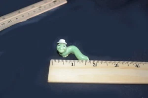 Adorable Porcelain Miniature Worm w/ hat Collectible Curio 1.5" - Picture 1 of 6