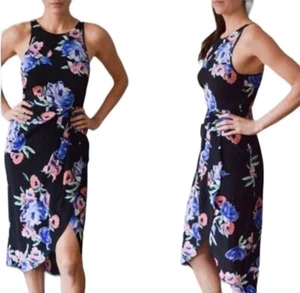 Yumi Kim Black Silk Floral Racer Back Sleeveless Midi Dress Size Medium NWOT - Picture 1 of 7