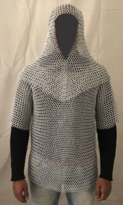 Cota de malla de aluminio a tope con coif Haubergeon | ID - 9 MM, CALIBRE 16 | LARP, SCA Foto 1 de 3